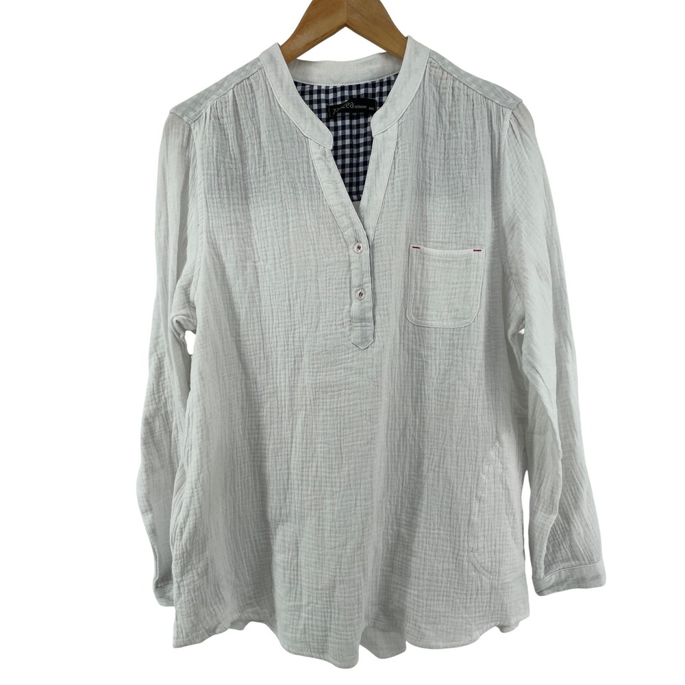 Tunic Top Womens XXL White Cotton Coastal Cottage Double Gauze Beachy Resortwear